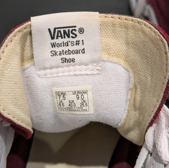 Vans Men's Burgundy and White High-Top Sneakers Size 7.5 men 9.0 Women - Picture 5 of 7